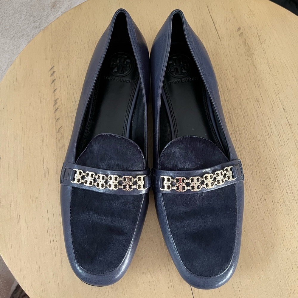 Tory Burch Gemini Link Navy Loafers Size 8.5